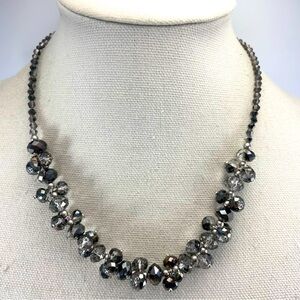 Stunning Vintage Unsigned Dark Gray Faceted Glass Statement Collar Necklace